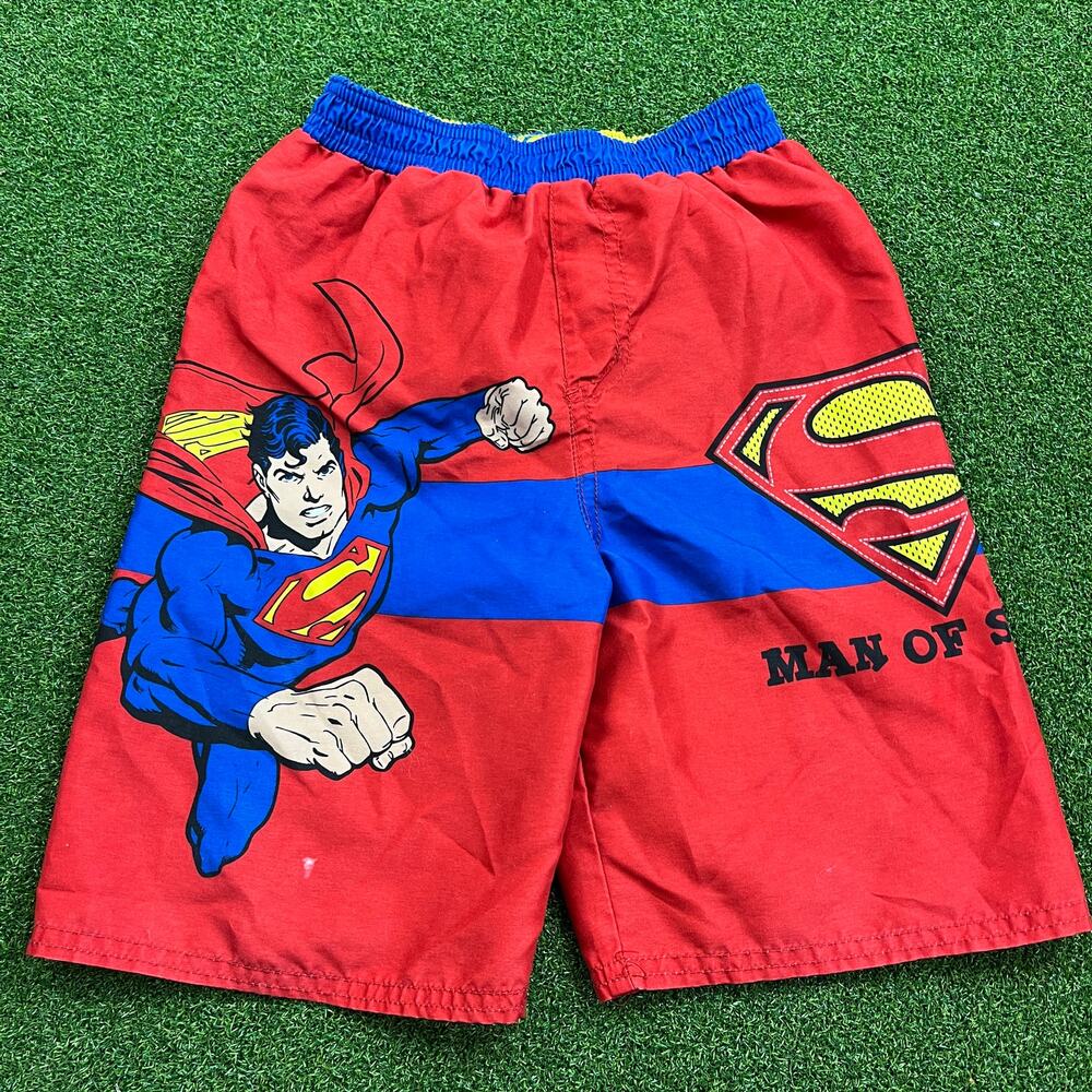 Vintage Red DC Comics Superman Man of Steel Swim Trunks Sz 5T